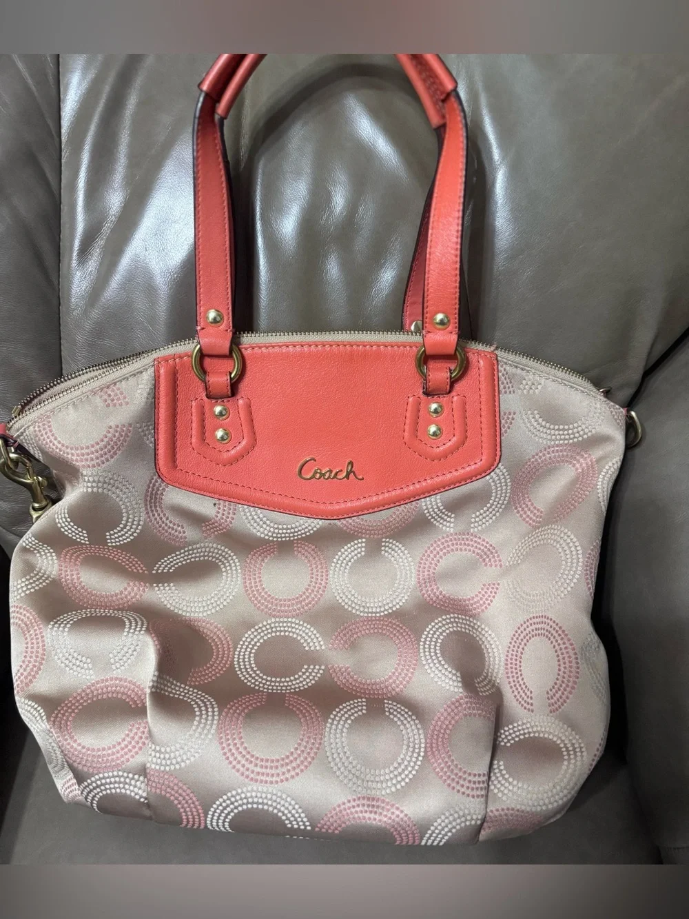 Coach Pink Coral Signature Large Shoulder Tote